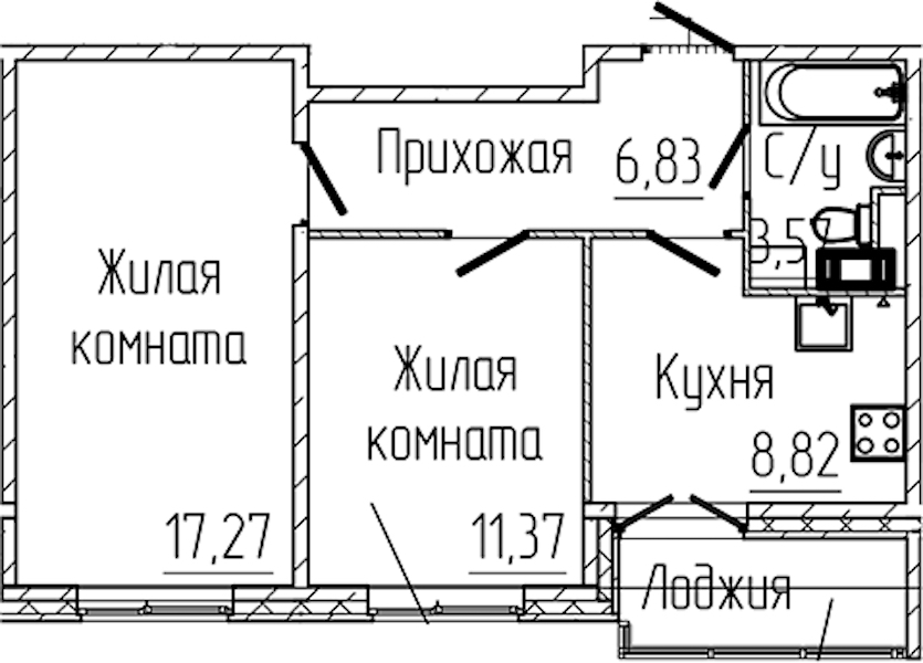 2-комнатная квартира 49.67 м², 7/8 эт., ЖК «SERTOLOVO PARK»